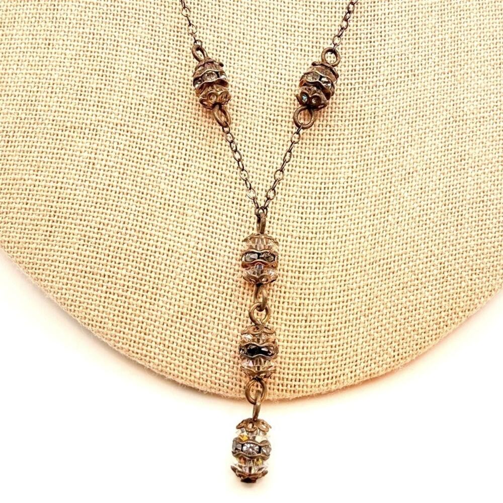 Vtg Providence Chain Company 14K GF Dainty Y-Drop AB Crystal Beaded Necklace 17"